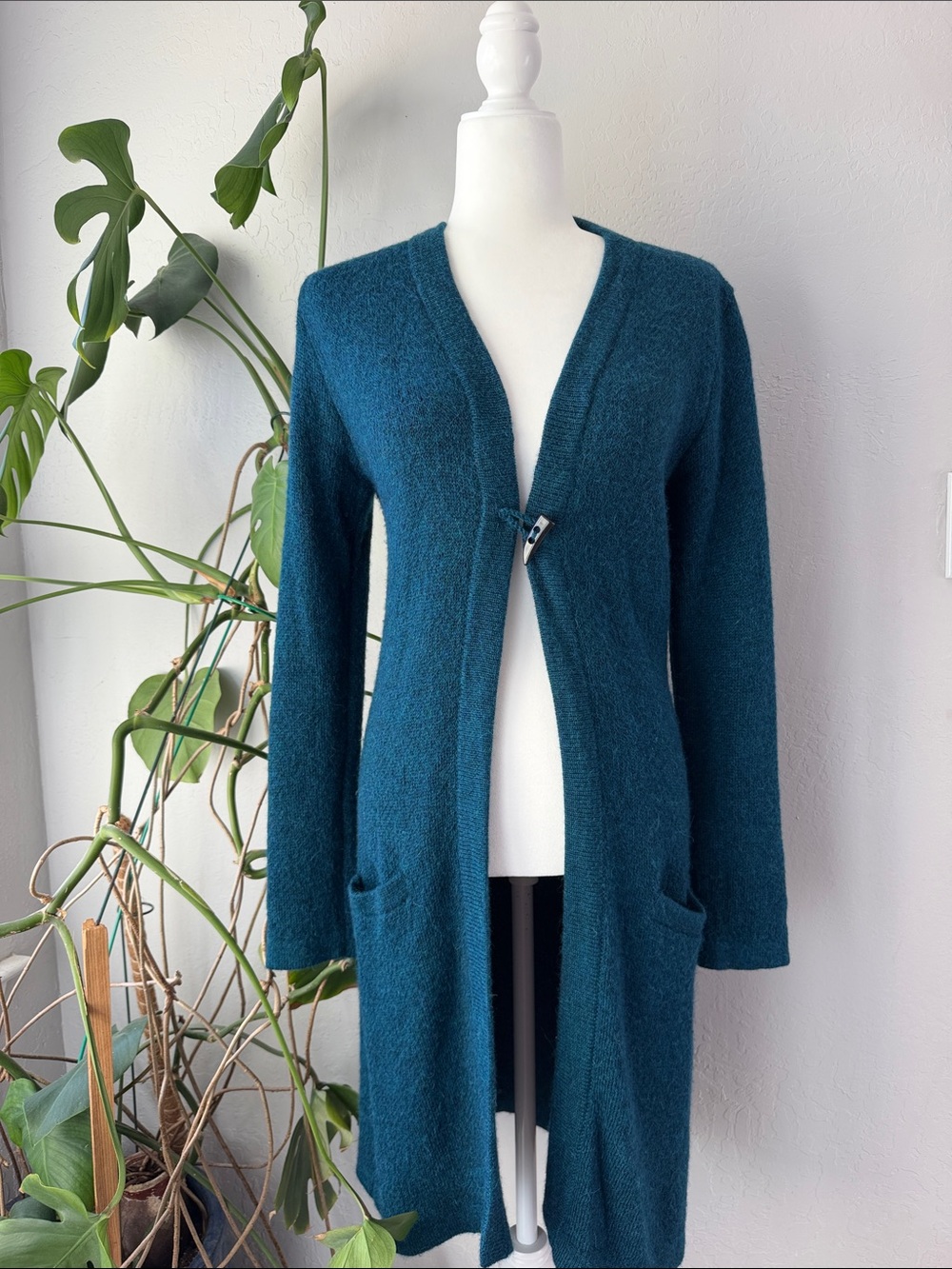 Leo Peressi 100% Alpaca Open-Front Women's Cardigan Sweater in Teal